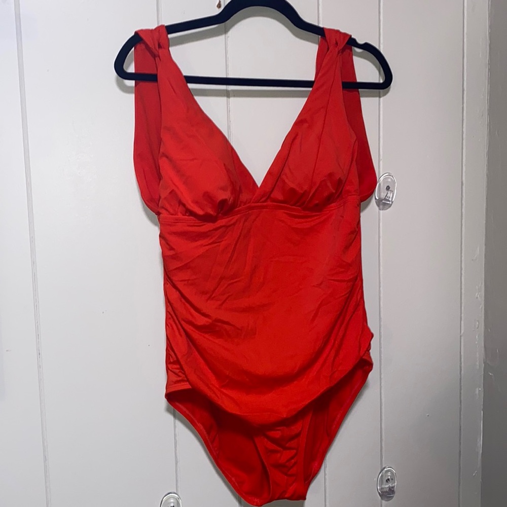 Red one piece bathing suit